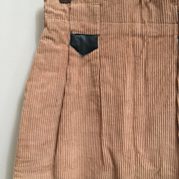 Vintage Corduroy Brown Pencil Skirt with Black Features, Belt Loops + Pockets - Picture 3 of 5